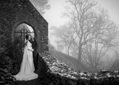 Wedding photography at Lympne Castle on a misty day
