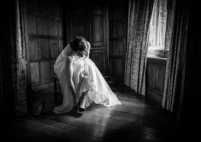 Bride before her wedding ceremony at Lympne Castle